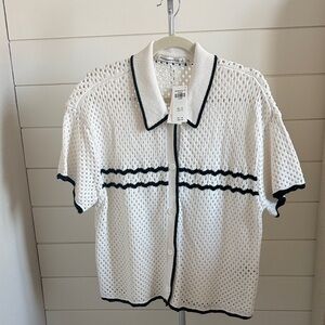 Abercrombie & Fitch White Button-Down Sweater with Black Accents